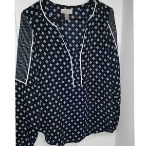 LOFT navy blue and white print loose blouse